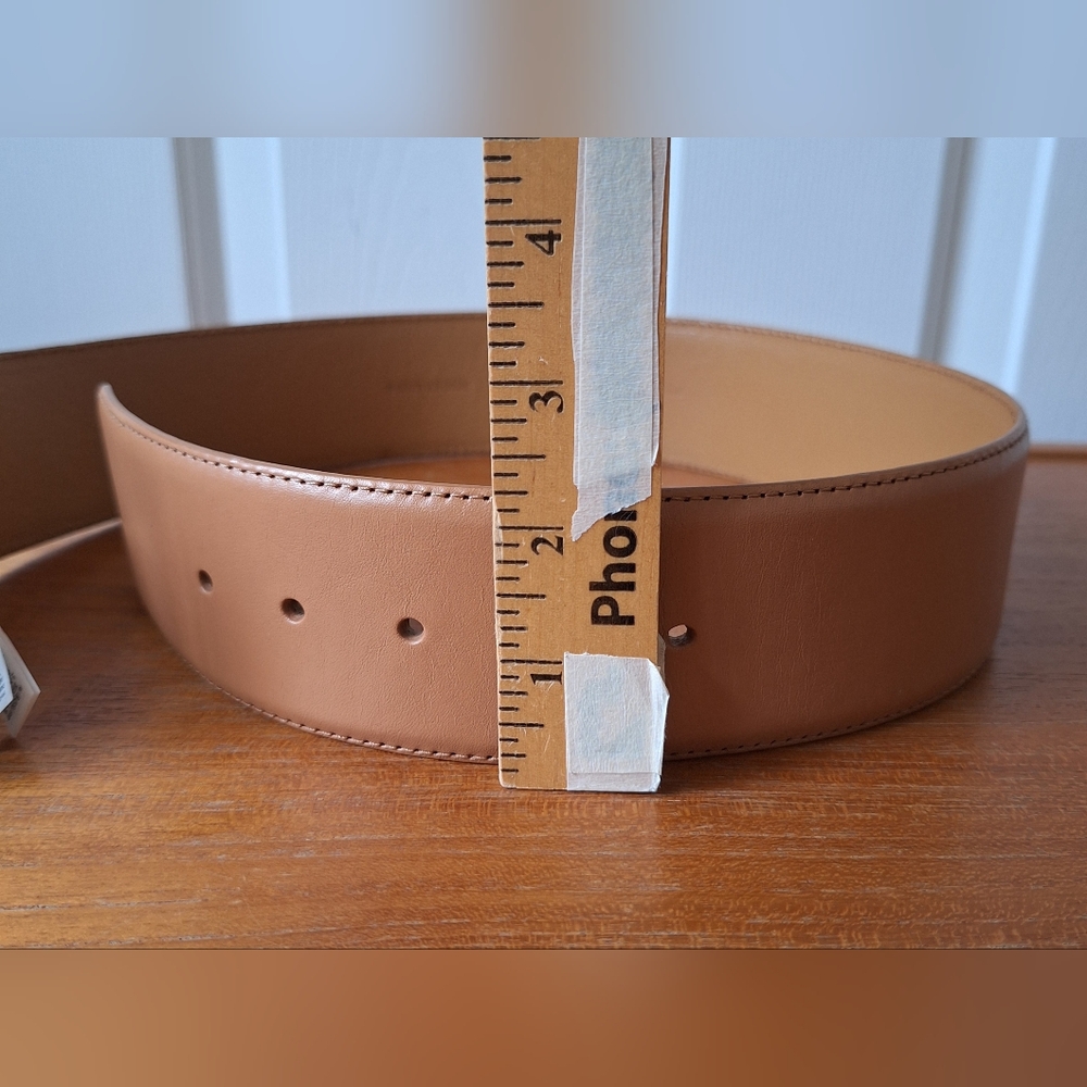 Banana Republic Tan Leather Belt Chunky Wide Statement Bold Square Buckle Womens - Picture 8 of 13